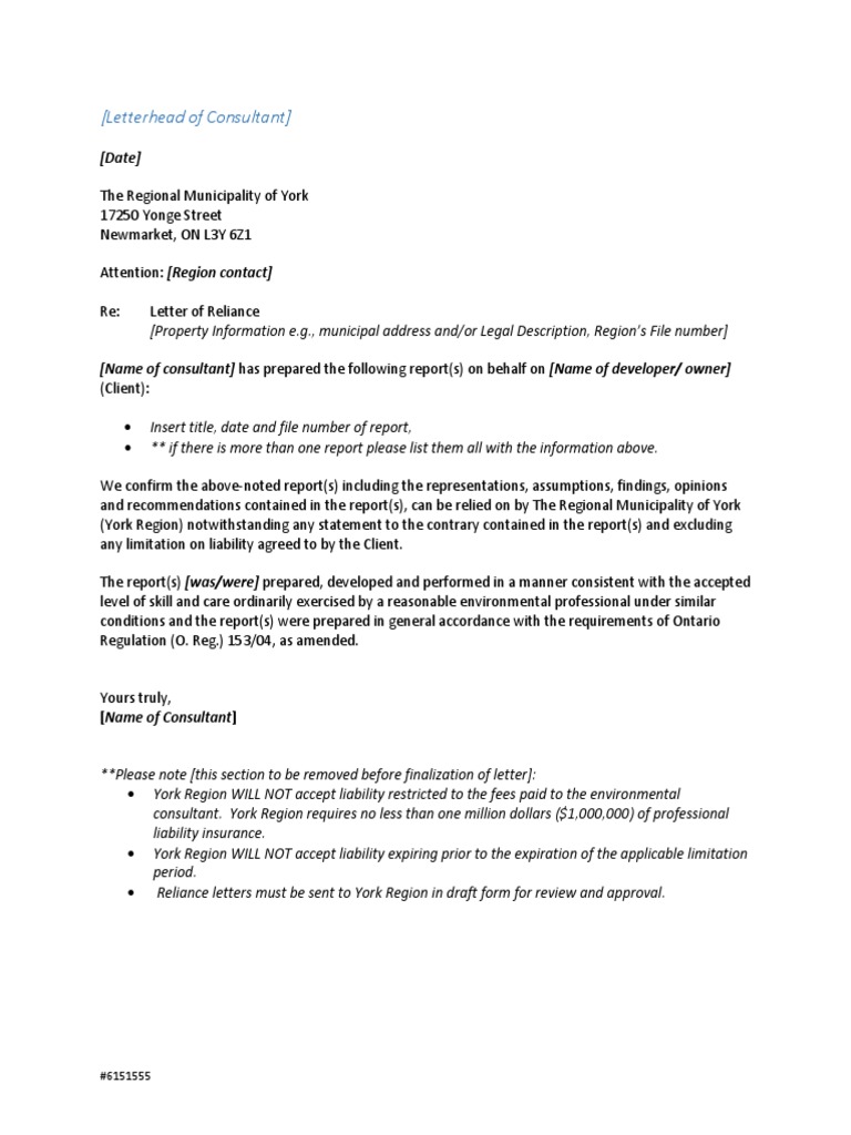 Template Reliance Letter PDF