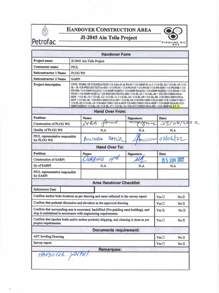 Handover Form | PDF