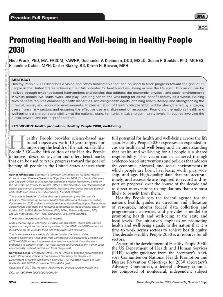Promoting Health and Well Being in Healthy People.8 | PDF | Quality Of ...
