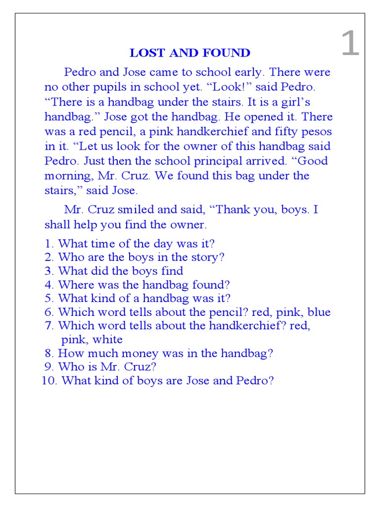 Lost and Found Story Questions | PDF | Social Science