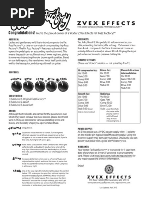 【海外限定】 Factory Fuzz Fat ZVEX Instructions Engineering Audio | PDF | ギター
