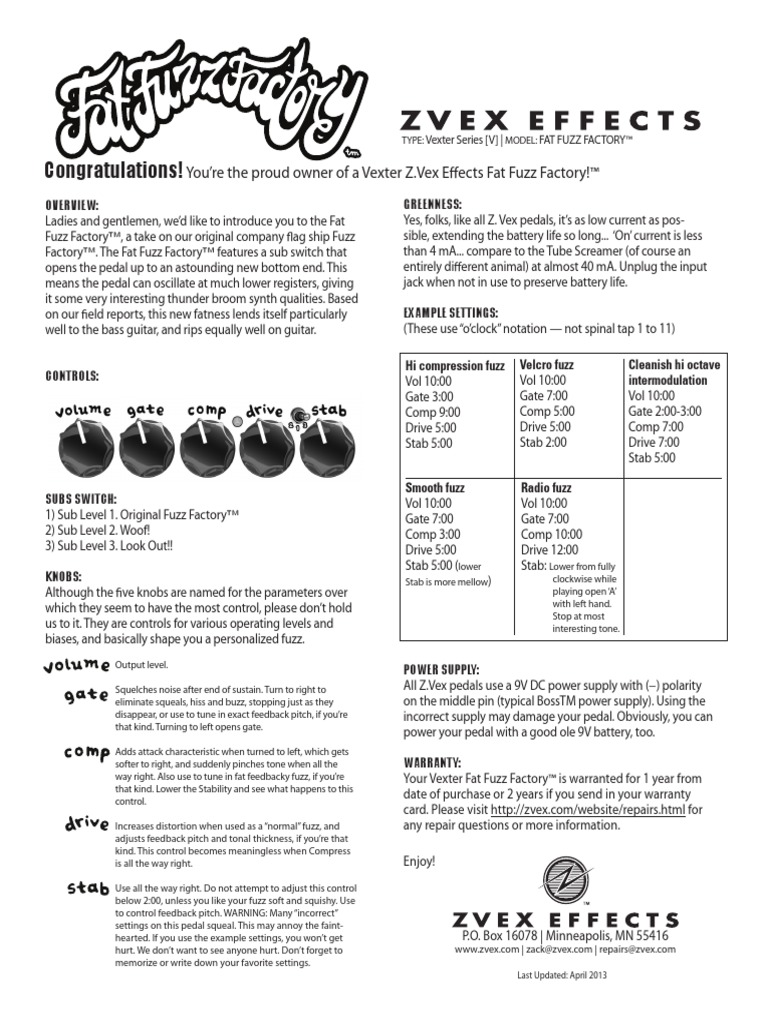 ZVEX Fat Fuzz Factory Instructions | PDF | Audio Engineering