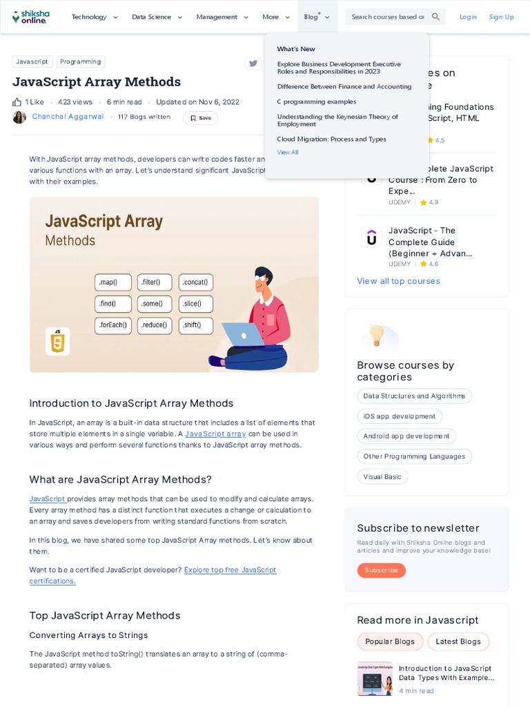 JavaScript Array Methods - Shiksha Online | PDF | Java Script ...