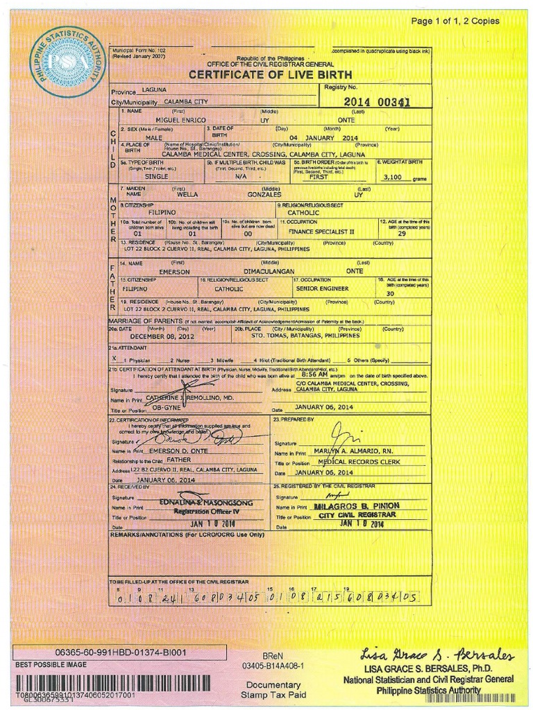 PSA BIRTH CERTIFICATE USA visual data 7