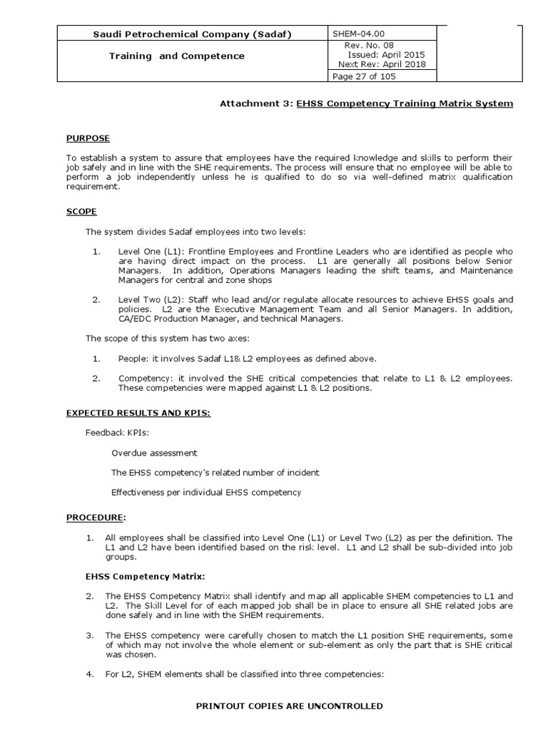 EHSS Competency Training Matrix | PDF | Business