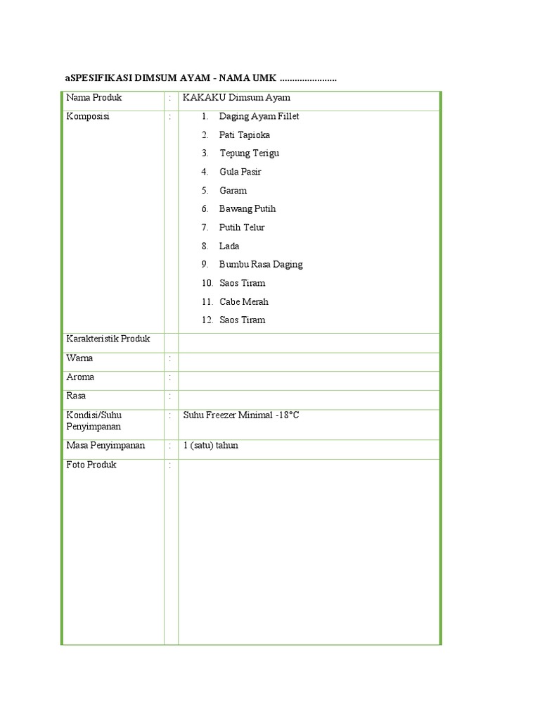 Contoh Spesifikasi Produk Jadi | PDF