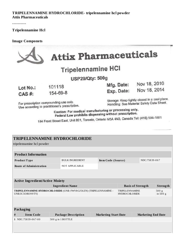 Tripelennamine HCl Bulk Powder 500g | PDF