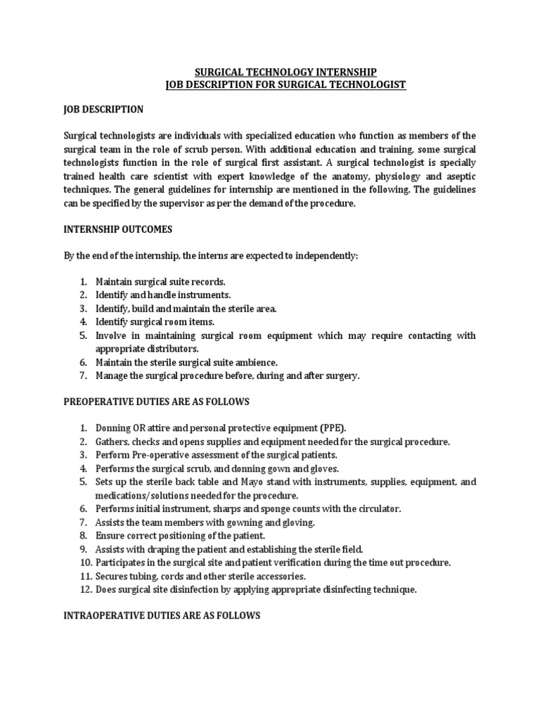 Surgical Technologist job description PDF Surgery Clinical Medicine