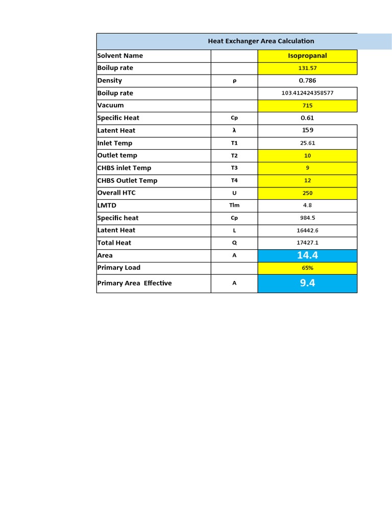 Heat Exchanger Area & Boilup Rate Calculation PDF Density Chemistry