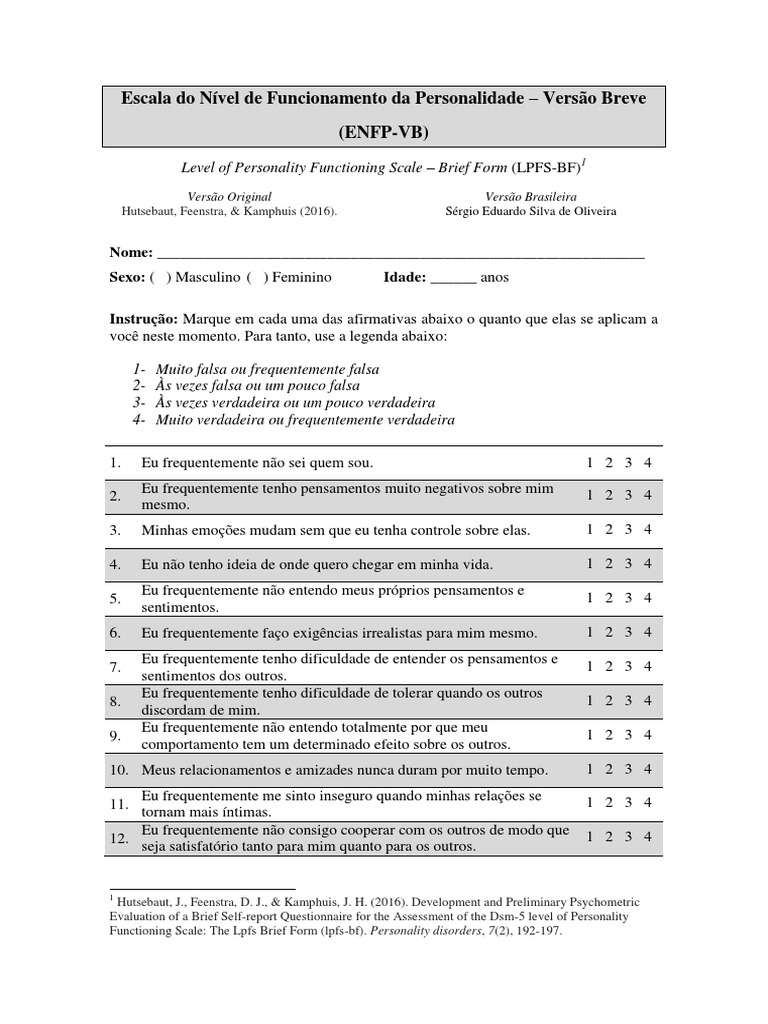 Escala Breve de Funcionamento da Personalidade | PDF | Pensamento ...