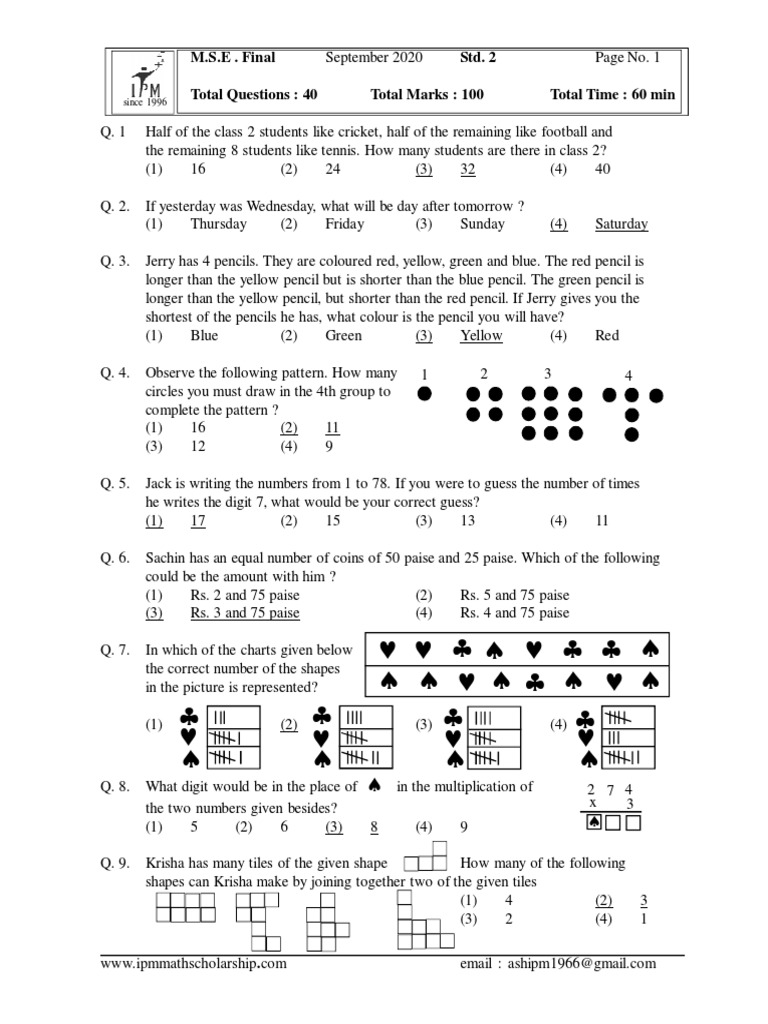 IPM Std 2 Mega Final Papers 2020 | PDF