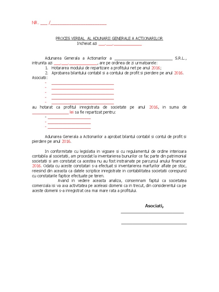 Raport-PV-AGA - Profit BILANT | PDF