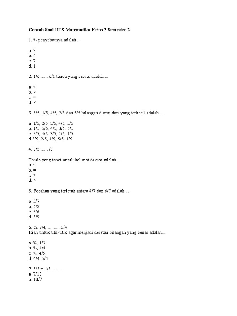Soal UTS Matematika Kelas 3 Semester 2 | PDF | Metode & Bahan Ajar