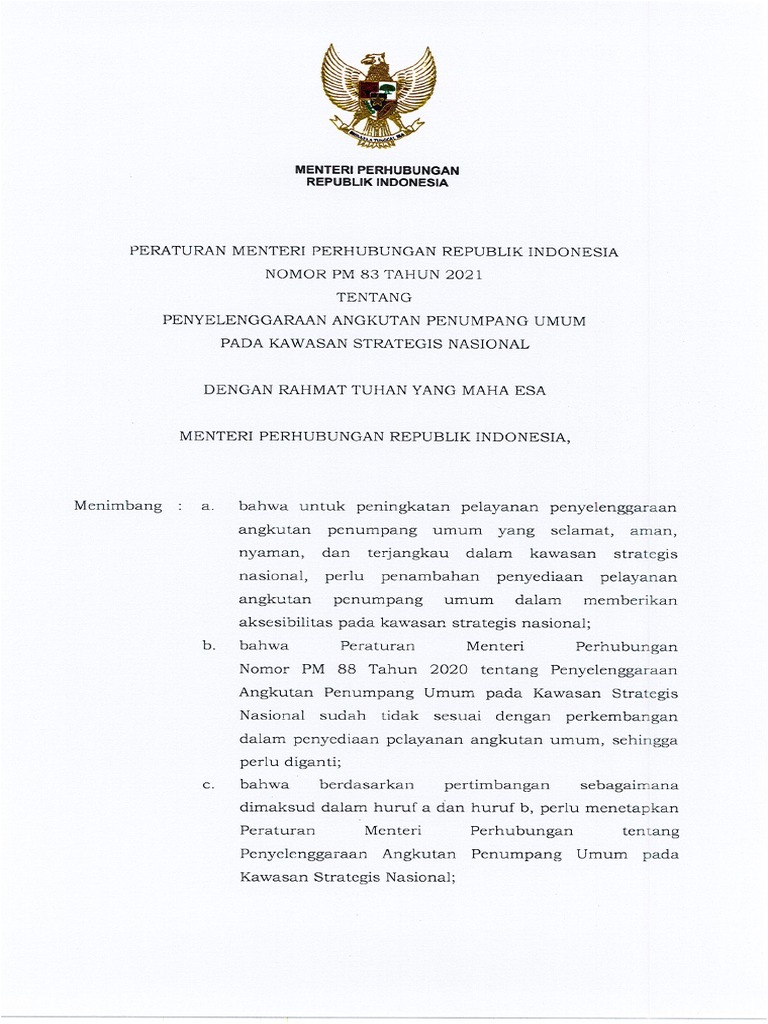 PM 83/2021: Angkutan Umum Nasional | PDF | Bisnis | Sains & Matematika