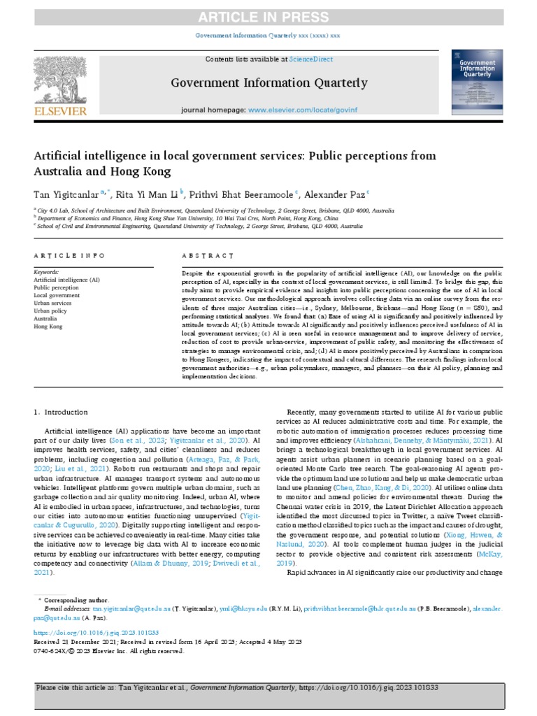 Artificial Intelligence In Local Government Services Public
