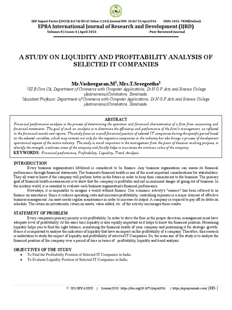 A Study On Liquidity and Profitability Analysis of Selected It ...
