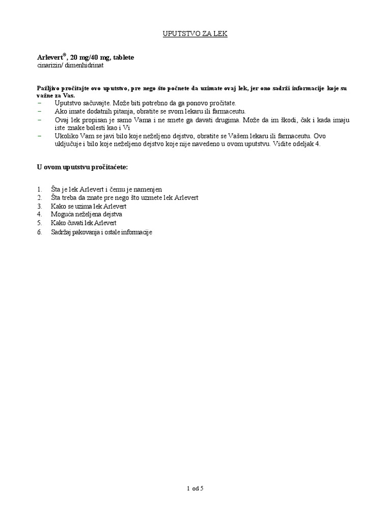 Arlevert, 20 mg/40 MG, Tablete | PDF