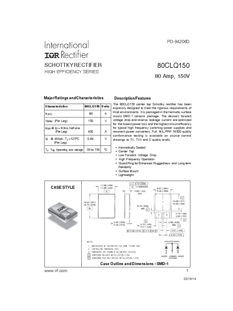 Infineon80CLQ150schottky Diode DataSheetv01 01EN PDF Rectifier Power Electronics