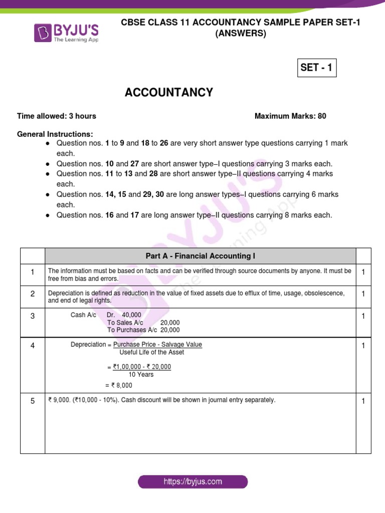 Cbse Class 11 Accountancy Sample Paper Set 1 Answers | PDF | Debits And ...