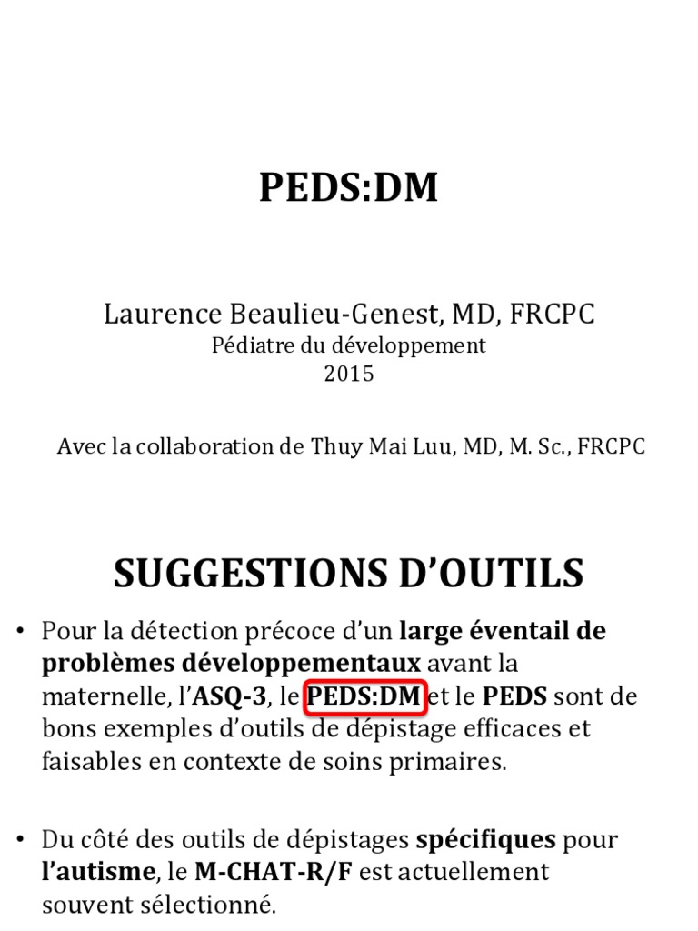 Outils de dépistage PEDS:DM et ASQ-3 | PDF | Dépistage (Médical ...