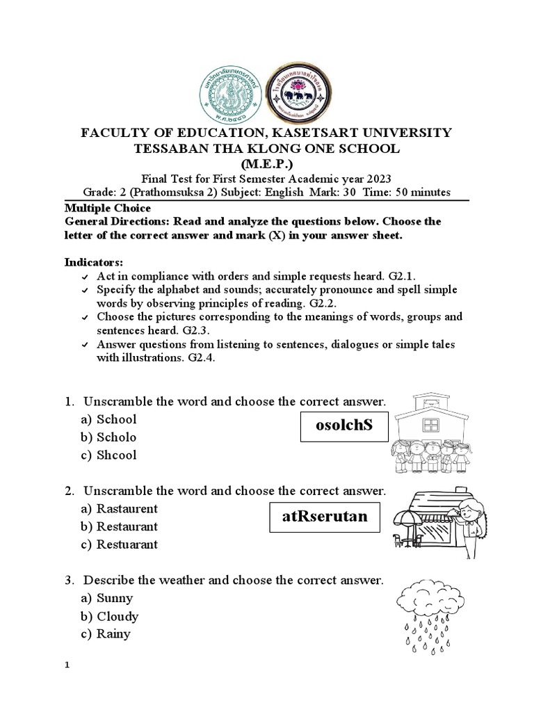 MEP - Grade 2 - Final Test | PDF | Linguistics | Human Communication