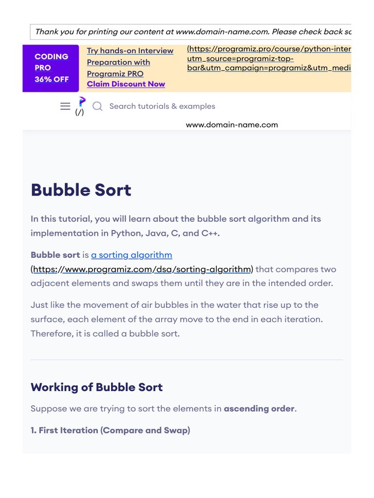 Bubble Sort (With Code in Python-C++-Java-C) | PDF | Software ...