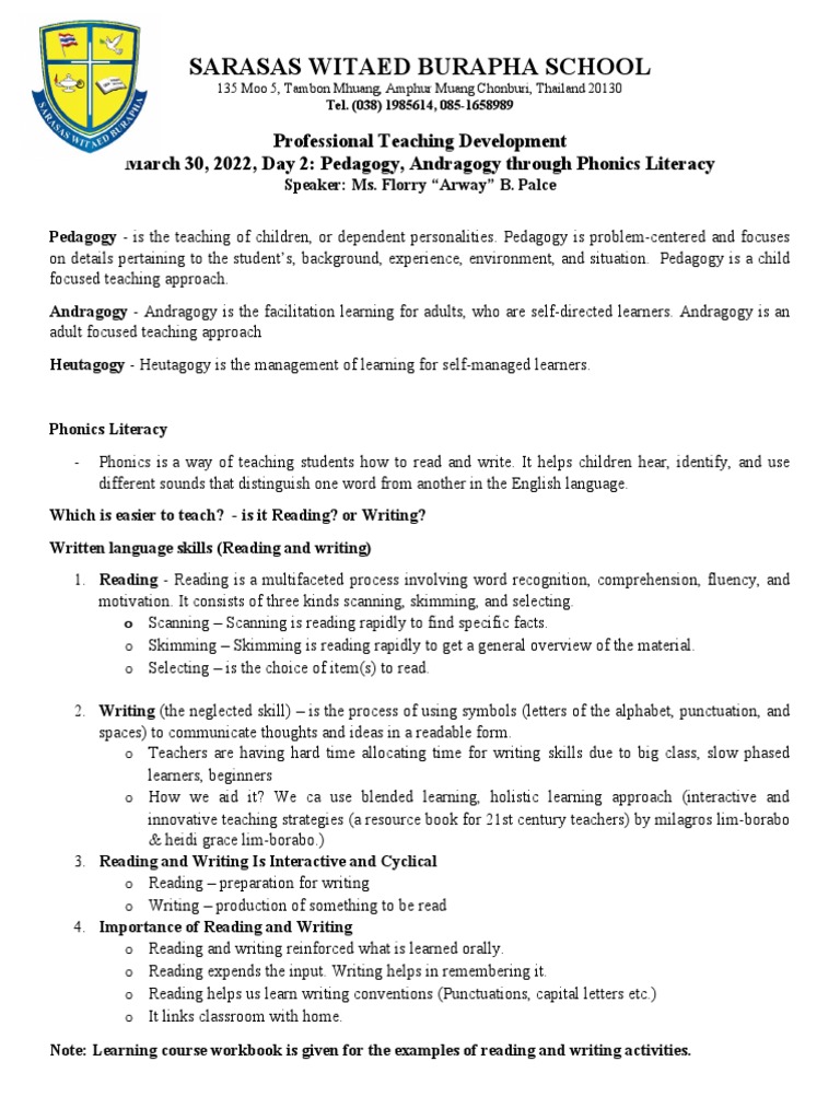 Professional Development Seminar Day 2 Pdf Literacy Phonics