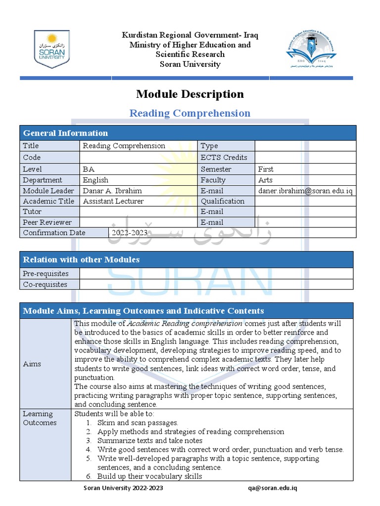 English Reading Skills Module | PDF | Reading Comprehension | Behavior ...