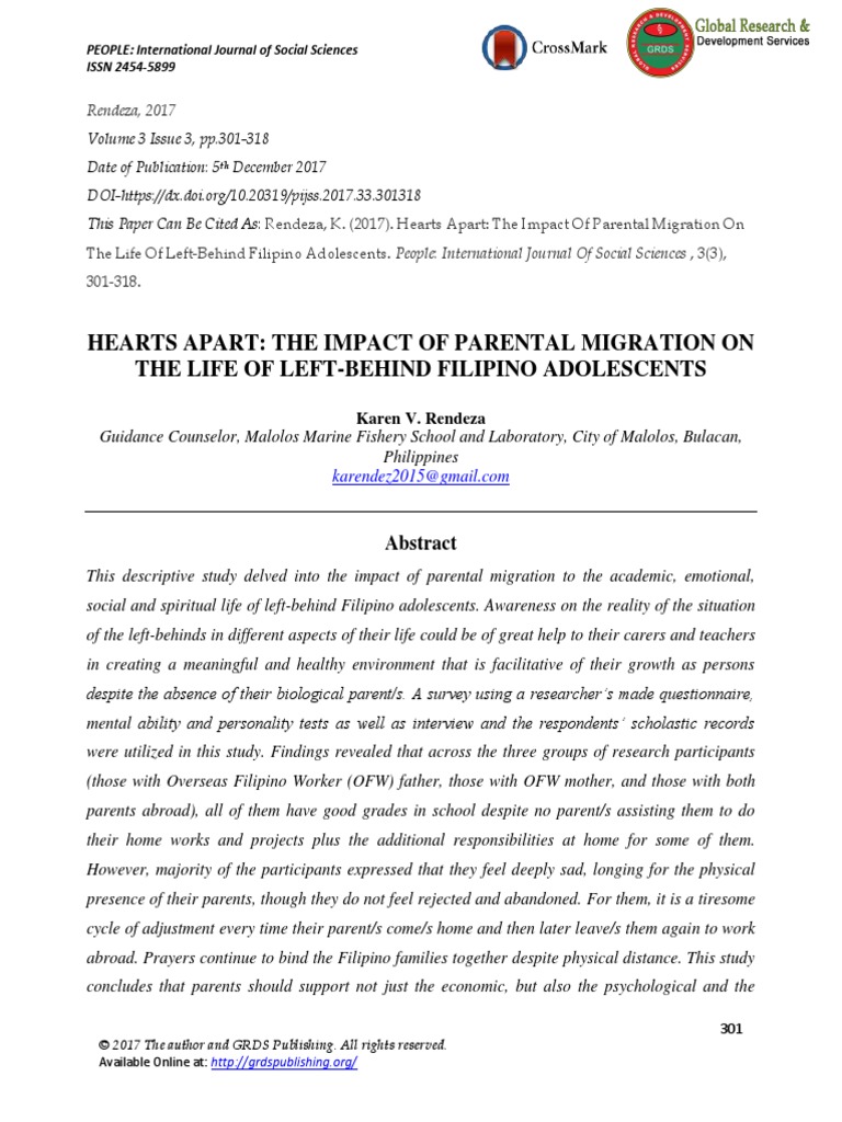 Impact of Parental Migration on Filipino Teens | PDF | Survey ...