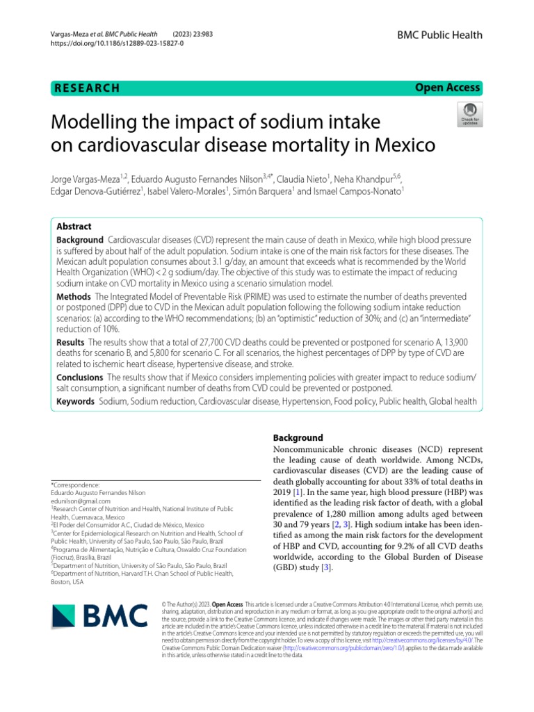 Modelling The Impact of Sodium Intake On Cardiovascular Disease