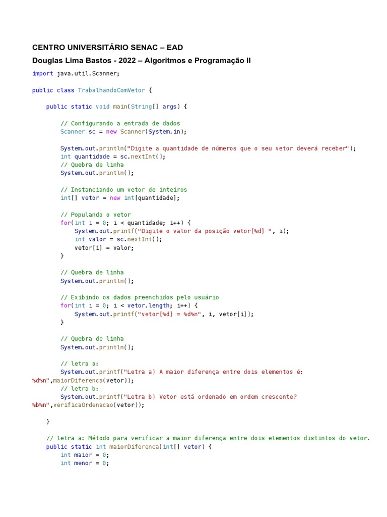 Avaliação II Algoritmo e Lógica de Programação (EEA02) - Algoritmo e Logica  de Programacao