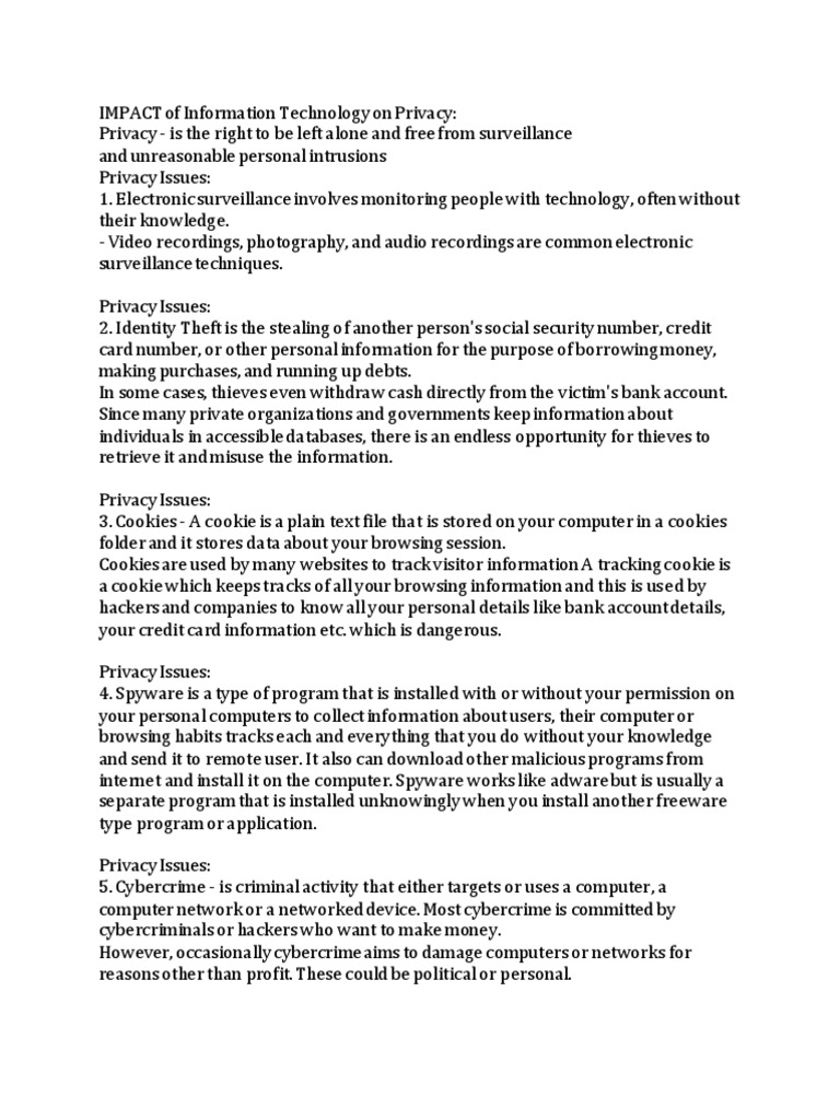 IT's Impact on Privacy and Cybersecurity Issues | PDF | Privacy ...