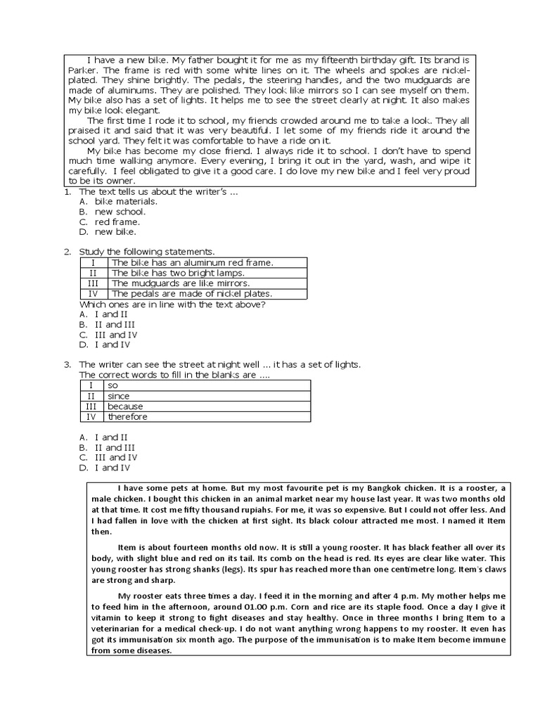 Descriptive Text Exercises for Grade 7 | PDF