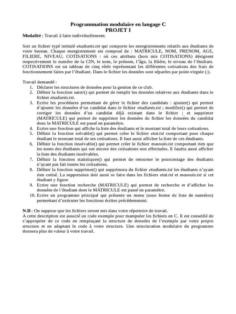 Gestion des étudiants en C : projet modulaire | PDF | Fichier ...