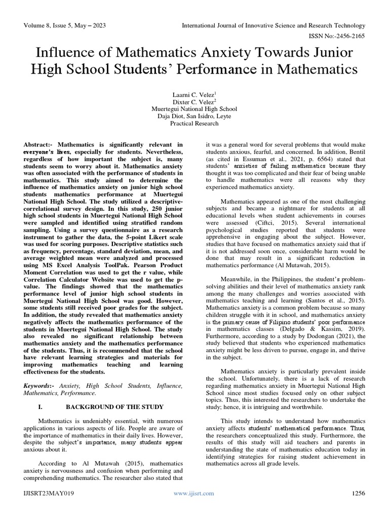 Impact of Math Anxiety on Student Performance | PDF | Survey ...