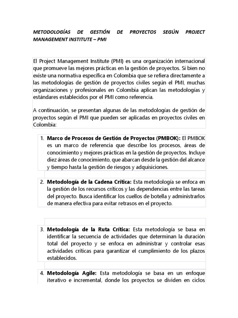 Metodologías PMI para Proyectos Civiles | PDF | Gestión de proyectos ...