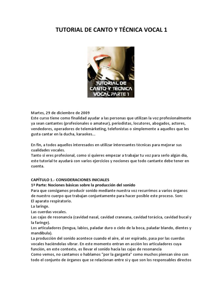 Tutorial de Canto y Técnicas Vocales | PDF | Sonido | Naturaleza