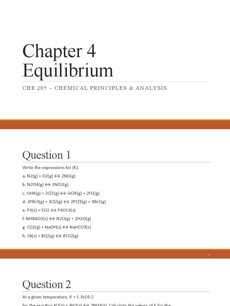 Chemical Equilibrium Exercises | PDF | Chemical Equilibrium | Concentration