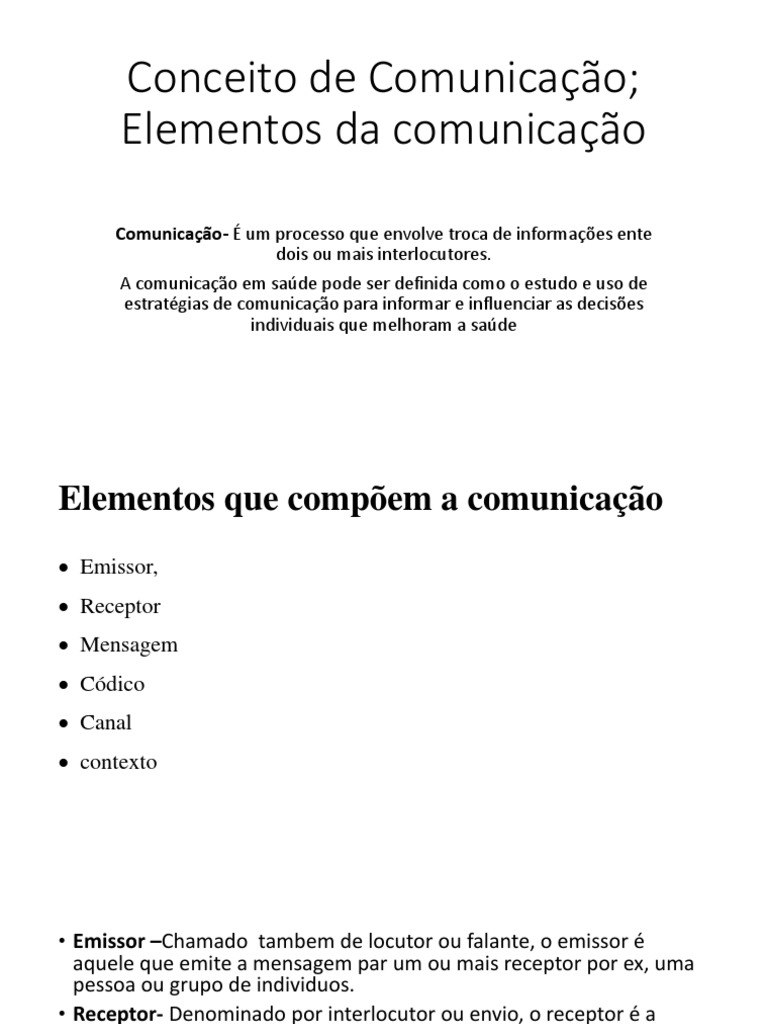 Conceitos e Elementos da Comunicação | PDF | Comunicação | Comunicação ...