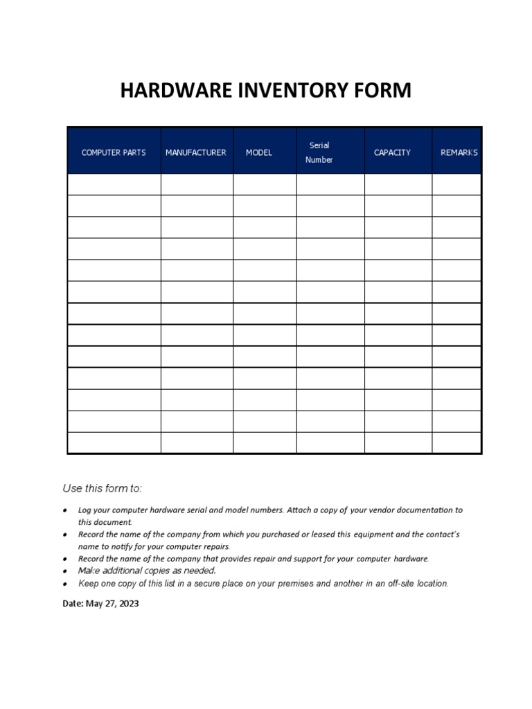 Computer Hardware Inventory Form Ygwfw PDF