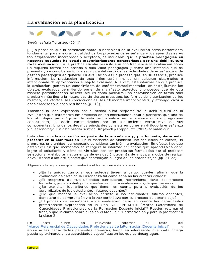 Evaluación en la Planificación Educativa | PDF | Evaluación | Enseñando