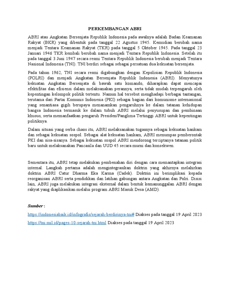 Perkembangan Abri Dan Pengaruh Dwifungsi Abri | PDF