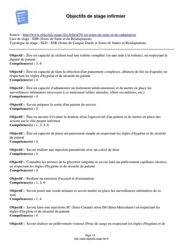 Objectifs de stage infirmier en SSR | PDF | Allaitement | Maladies et ...