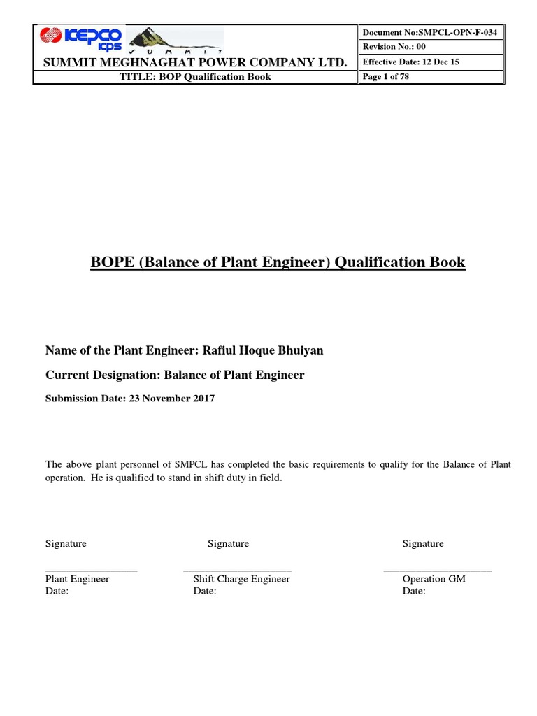 BOP Engineer Qualification Record | PDF | Personal Protective Equipment