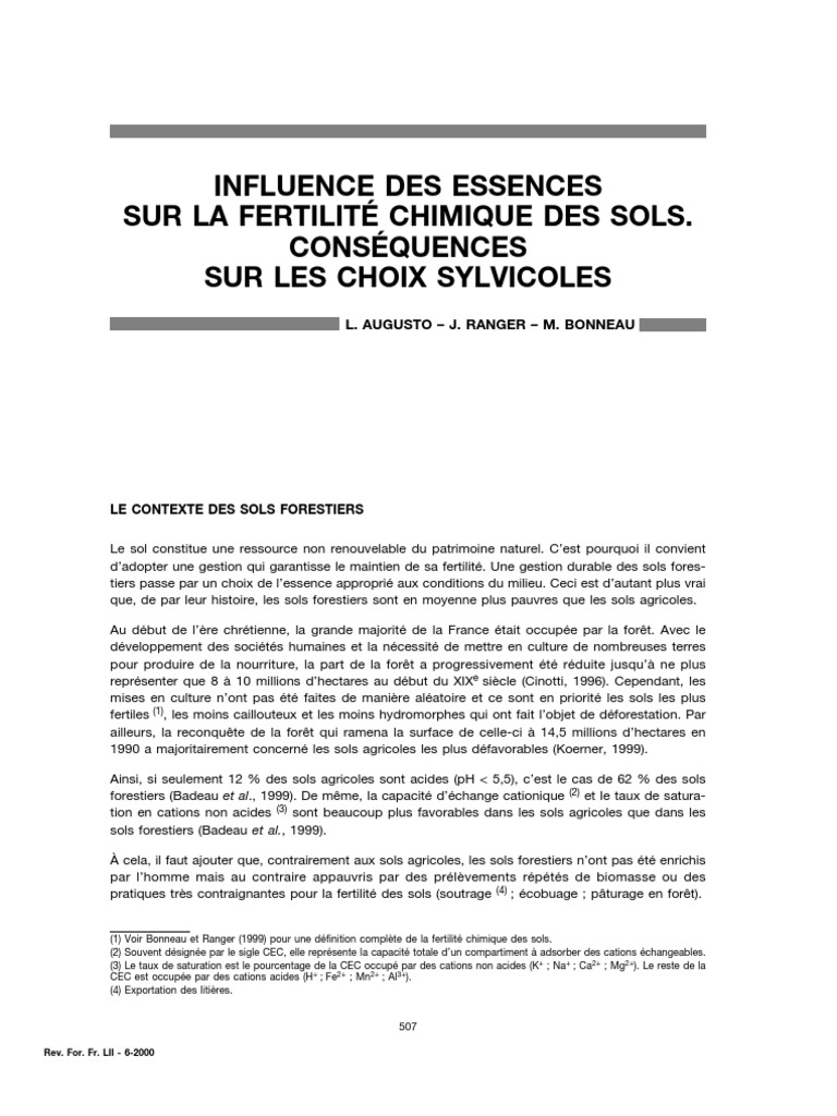 Essences et Fertilité des Sols Forestiers | PDF | Forêt | Sol (pédologie)