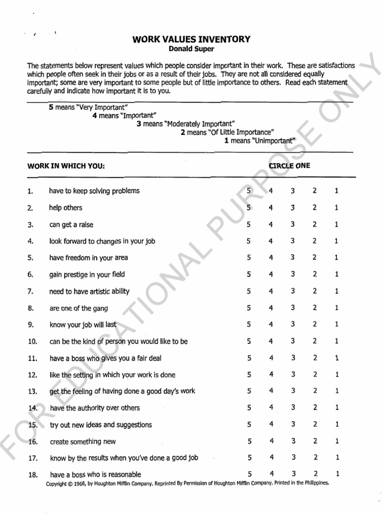 Work values inventory pdf