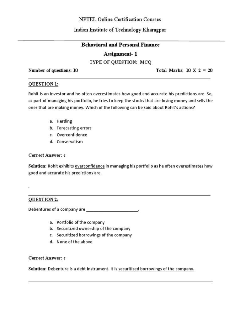 Nptel assign 1 jan23 behavioral and personal finance pdf utility