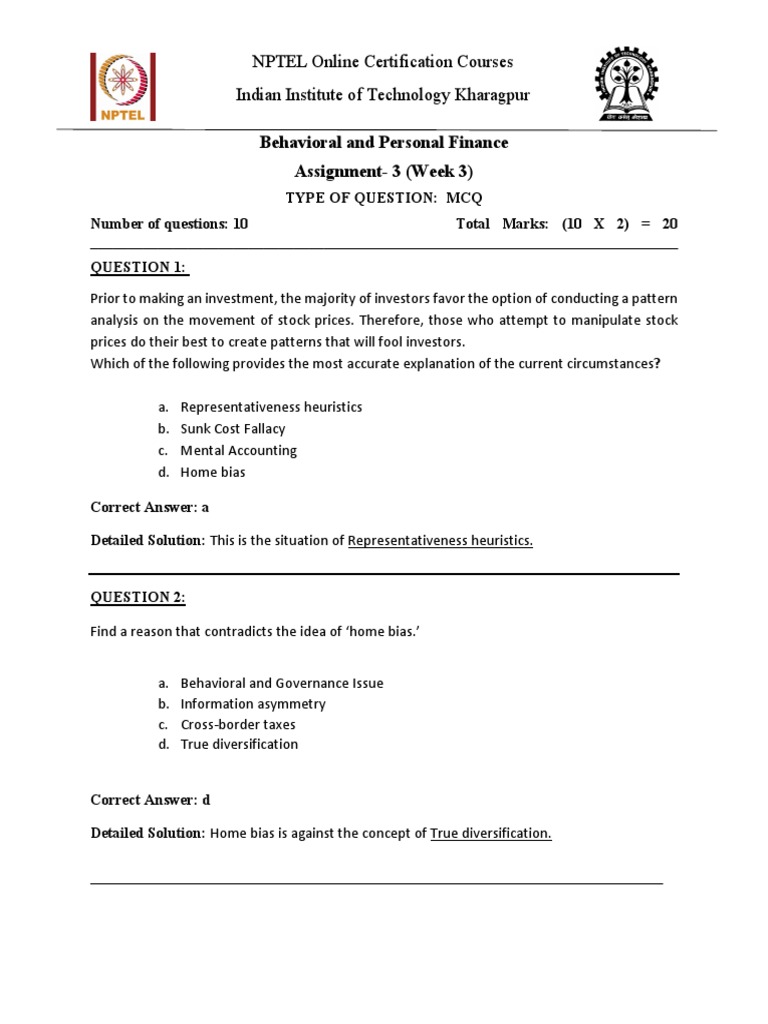 Nptel assign 3 jan23 behavioral and personal finance pdf behavioral