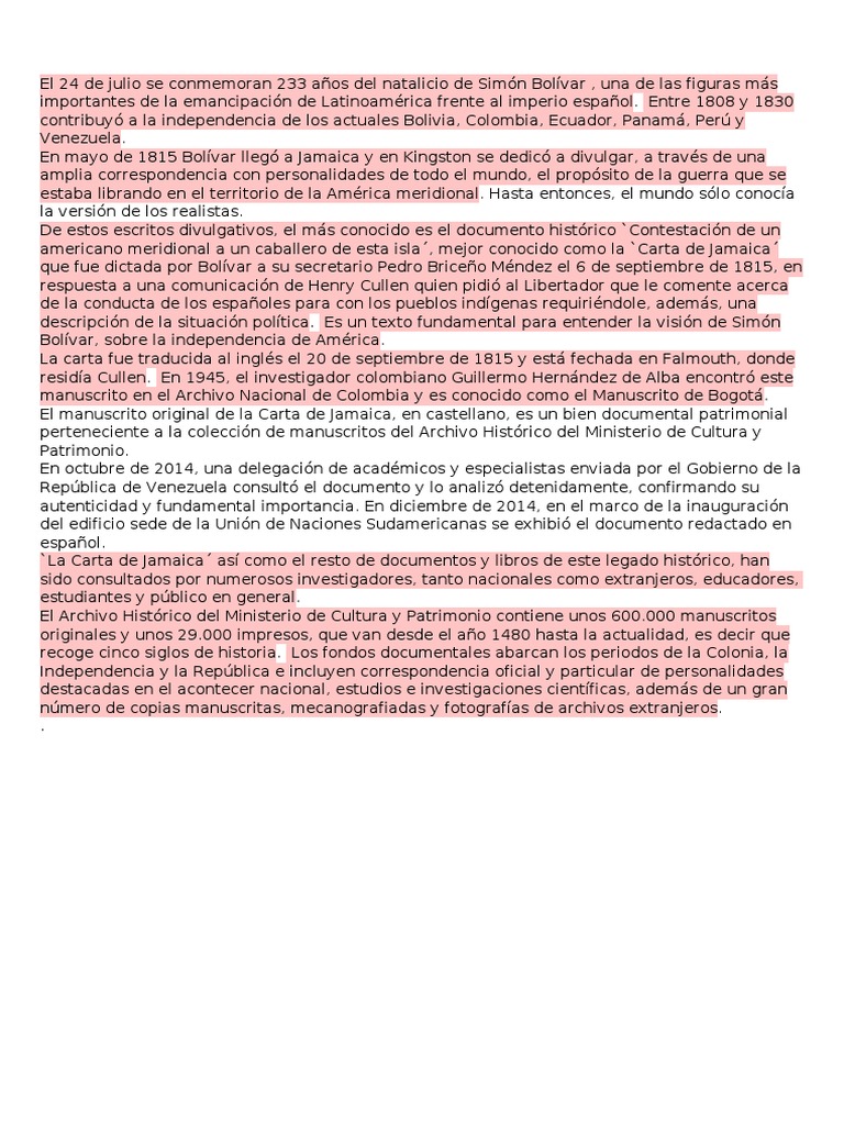 Carta de Jamaica PDF América del Sur