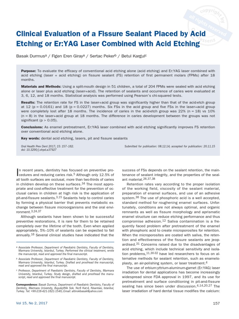 Effectiveness of Seven Types of Sealants Retention After One Year PDF